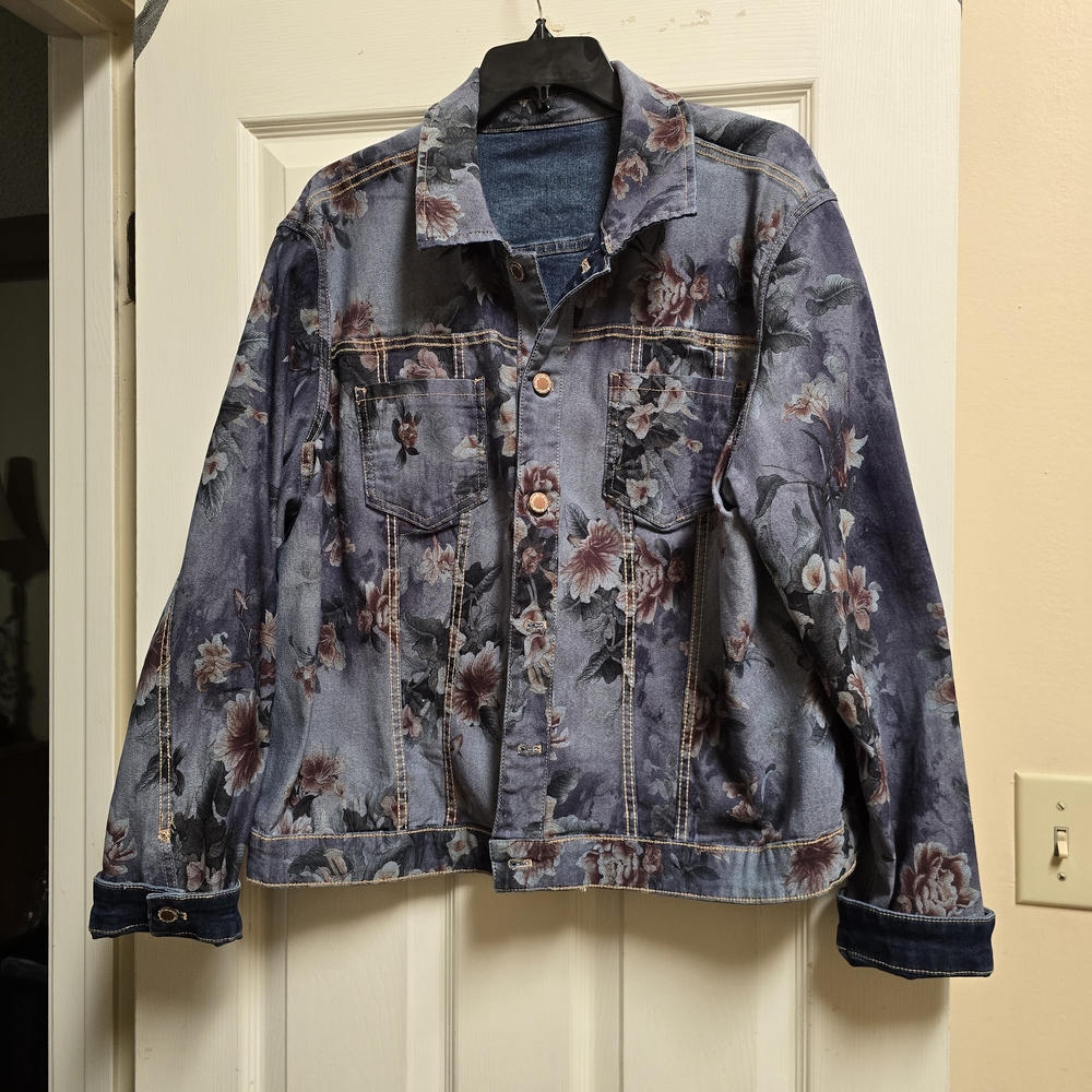 Reversible CHARLIE B Floral Blue Jean Jacket
